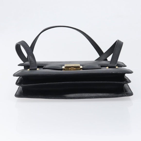 CELINE Hand Bag Leather Black Gold Auth 198264