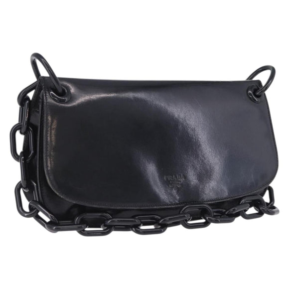 PRADA Chain Shoulder Bag Leather Black Auth 198267V