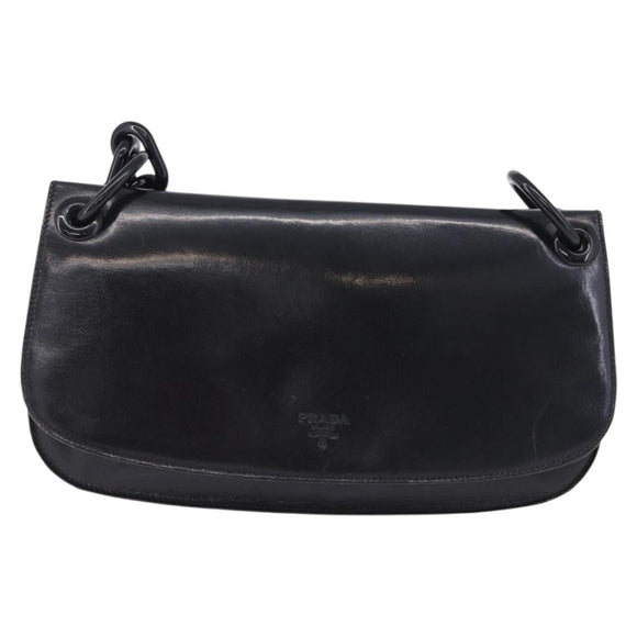 PRADA Chain Shoulder Bag Leather Black Auth 198267V