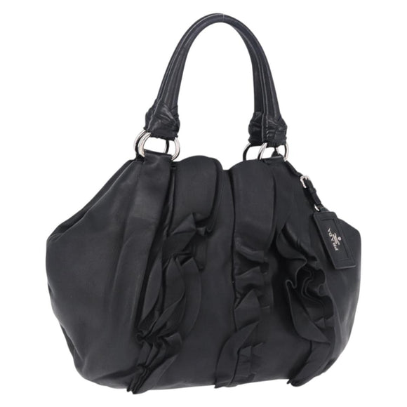 PRADA Hand Bag Leather Black Silver Auth 198268V