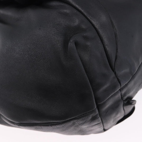 PRADA Hand Bag Leather Black Silver Auth 198268V