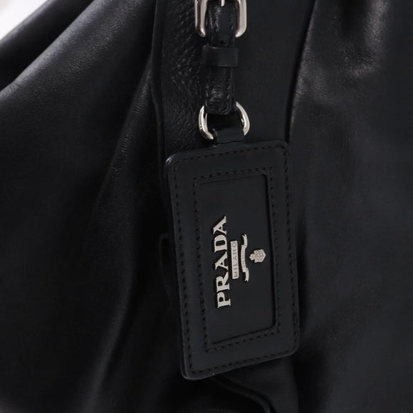 PRADA Hand Bag Leather Black Silver Auth 198268V