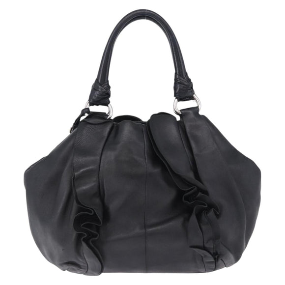 PRADA Hand Bag Leather Black Silver Auth 198268V