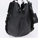 PRADA Hand Bag Leather Black Silver Auth 198268V-3