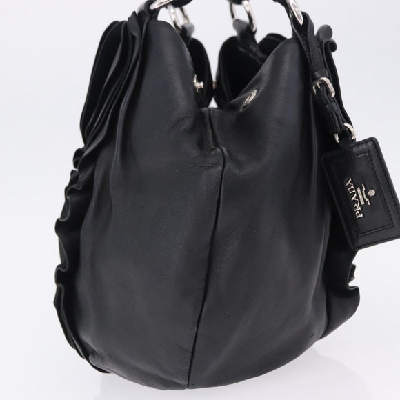 PRADA Hand Bag Leather Black Silver Auth 198268V