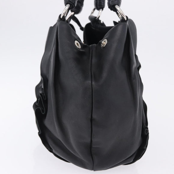 PRADA Hand Bag Leather Black Silver Auth 198268V