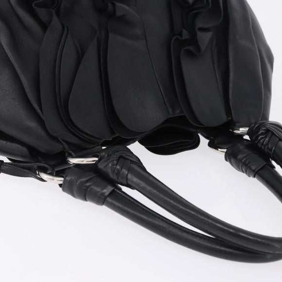 PRADA Hand Bag Leather Black Silver Auth 198268V