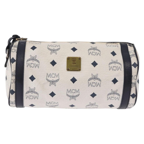 MCM Vicetos Logogram Shoulder Bag PVC White Gold Auth 198277