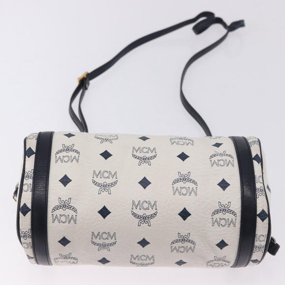MCM Vicetos Logogram Shoulder Bag PVC White Gold Auth 198277