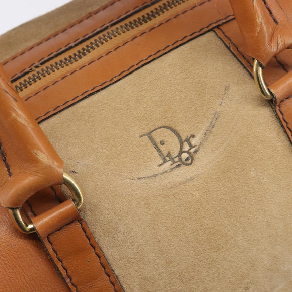 Christian Dior Boston Bag Suede Leather Gold Brown Auth 198280