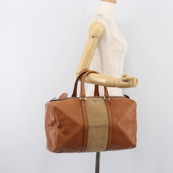 Christian Dior Boston Bag Suede Leather Gold Brown Auth 198280