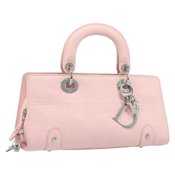 Christian Dior Cannage Lady D Joy Hand Bag Leather Pink Silver Auth 198283SAM