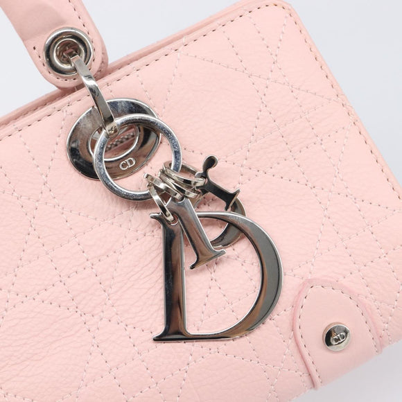 Christian Dior Cannage Lady D Joy Hand Bag Leather Pink Silver Auth 198283SAM