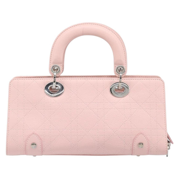 Christian Dior Cannage Lady D Joy Hand Bag Leather Pink Silver Auth 198283SAM