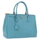 PRADA Galleria Hand Bag Saffiano leather Turquoise Blue Gold Auth 198284V-1