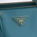 PRADA Galleria Hand Bag Saffiano leather Turquoise Blue Gold Auth 198284V-14