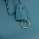 PRADA Galleria Hand Bag Saffiano leather Turquoise Blue Gold Auth 198284V-15