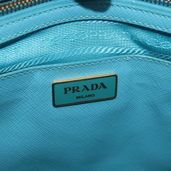 PRADA Galleria Hand Bag Saffiano leather Turquoise Blue Gold Auth 198284V