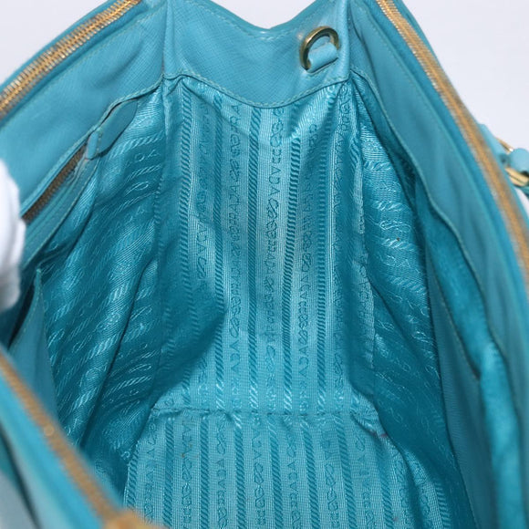 PRADA Galleria Hand Bag Saffiano leather Turquoise Blue Gold Auth 198284V
