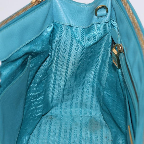 PRADA Galleria Hand Bag Saffiano leather Turquoise Blue Gold Auth 198284V
