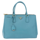 PRADA Galleria Hand Bag Saffiano leather Turquoise Blue Gold Auth 198284V-2