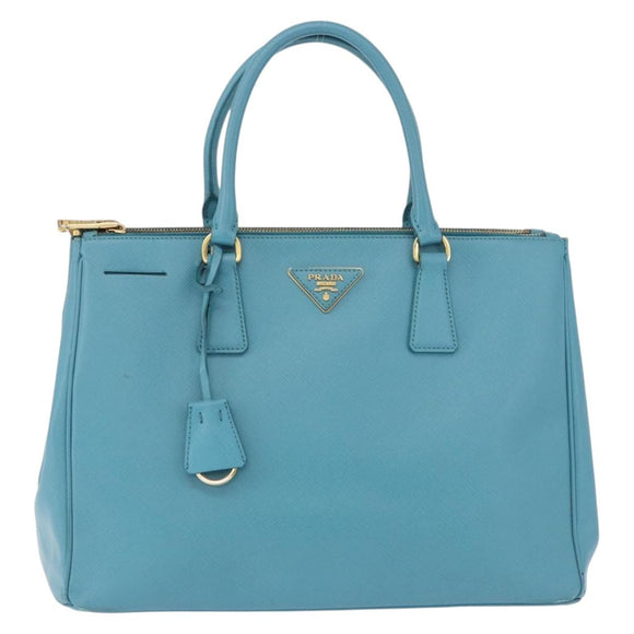 PRADA Galleria Hand Bag Saffiano leather Turquoise Blue Gold Auth 198284V