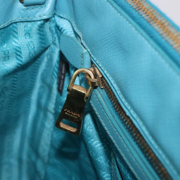 PRADA Galleria Hand Bag Saffiano leather Turquoise Blue Gold Auth 198284V