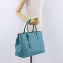 PRADA Galleria Hand Bag Saffiano leather Turquoise Blue Gold Auth 198284V-26
