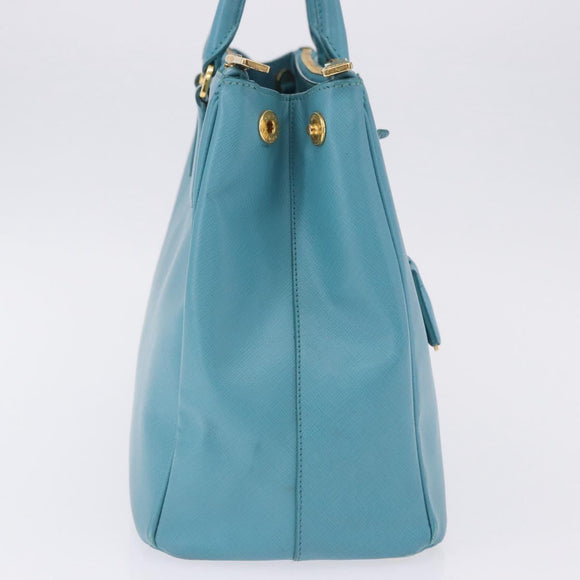 PRADA Galleria Hand Bag Saffiano leather Turquoise Blue Gold Auth 198284V