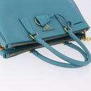 PRADA Galleria Hand Bag Saffiano leather Turquoise Blue Gold Auth 198284V-6