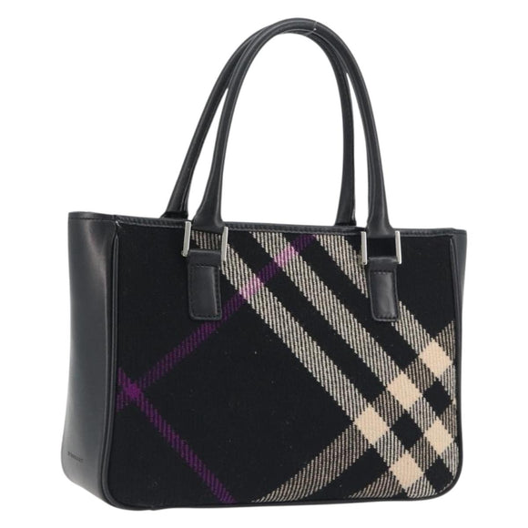 BURBERRY Nova Check Hand Bag Wool Black Silver Auth 198286A