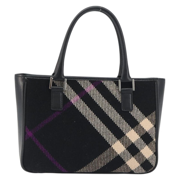 BURBERRY Nova Check Hand Bag Wool Black Silver Auth 198286A