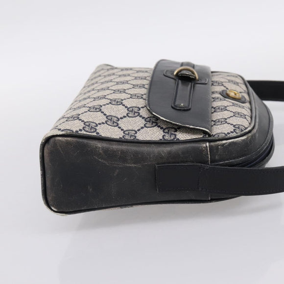 GUCCI GG Supreme Shoulder Bag PVC Navy Gold Auth 198291