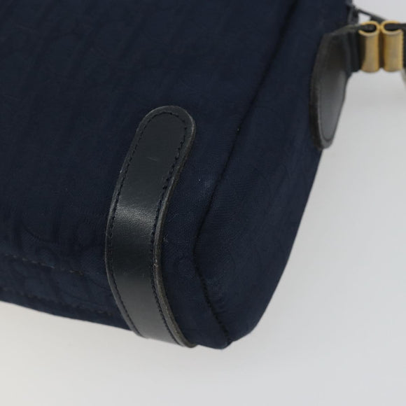 Christian Dior Trotter Canvas Shoulder Bag Navy Gold Auth 198292