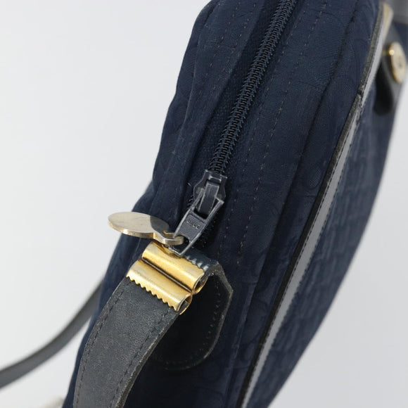 Christian Dior Trotter Canvas Shoulder Bag Navy Gold Auth 198292