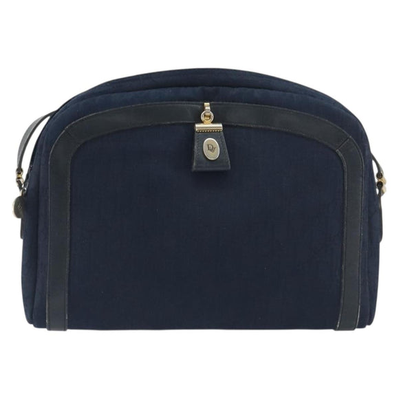 Christian Dior Trotter Canvas Shoulder Bag Navy Gold Auth 198292