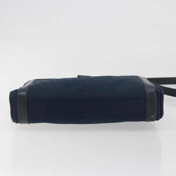 Christian Dior Trotter Canvas Shoulder Bag Navy Gold Auth 198292