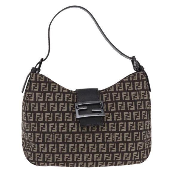 FENDI Zucchino Canvas Mamma Baguette Shoulder Bag Brown 8BR036 Auth 198299V