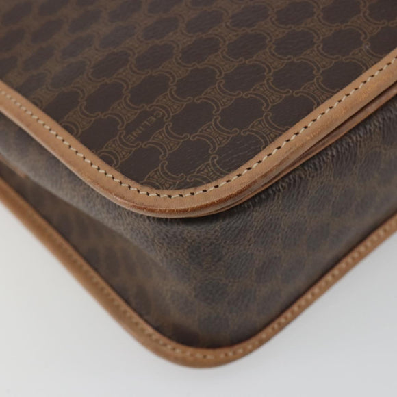 CELINE Macadam Canvas Shoulder Bag PVC Leather Brown Gold Auth 198300