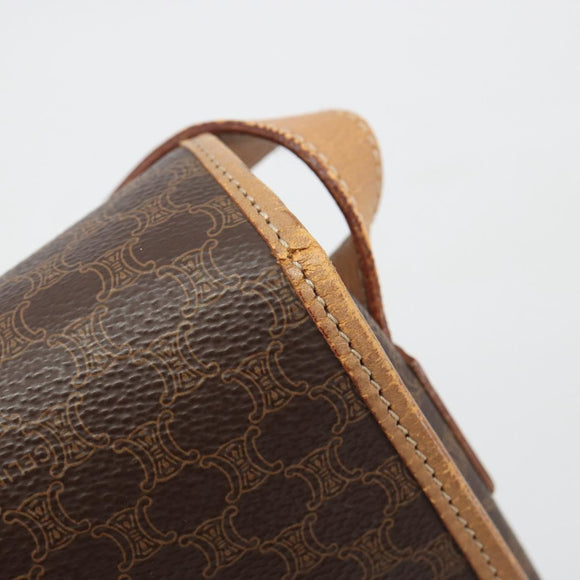 CELINE Macadam Canvas Shoulder Bag PVC Leather Brown Gold Auth 198300