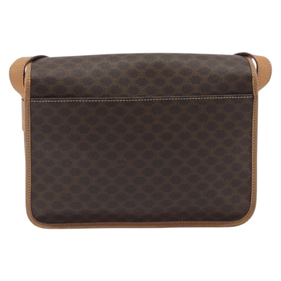 CELINE Macadam Canvas Shoulder Bag PVC Leather Brown Gold Auth 198300