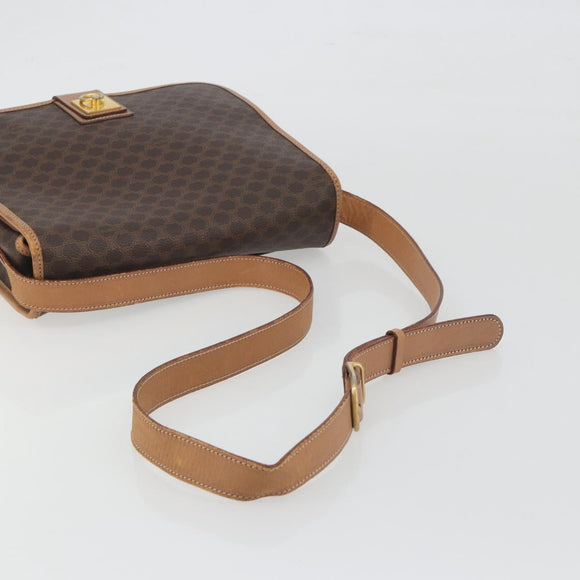 CELINE Macadam Canvas Shoulder Bag PVC Leather Brown Gold Auth 198300