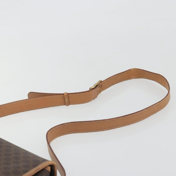 CELINE Macadam Canvas Shoulder Bag PVC Leather Brown Gold Auth 198300