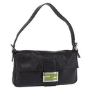FENDI Mamma Baguette Shoulder Bag Leather Black Silver Auth 198301SAM-1