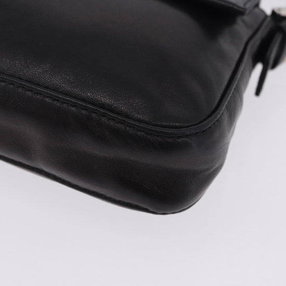 FENDI Mamma Baguette Shoulder Bag Leather Black Silver Auth 198301SAM