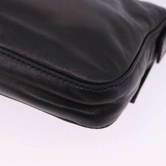 FENDI Mamma Baguette Shoulder Bag Leather Black Silver Auth 198301SAM