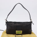 FENDI Mamma Baguette Shoulder Bag Leather Black Silver Auth 198301SAM-12