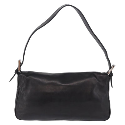 FENDI Mamma Baguette Shoulder Bag Leather Black Silver Auth 198301SAM - 0
