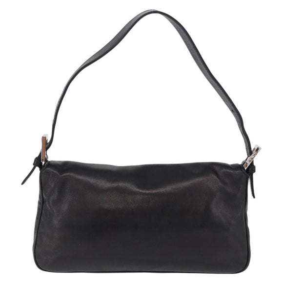 FENDI Mamma Baguette Shoulder Bag Leather Black Silver Auth 198301SAM
