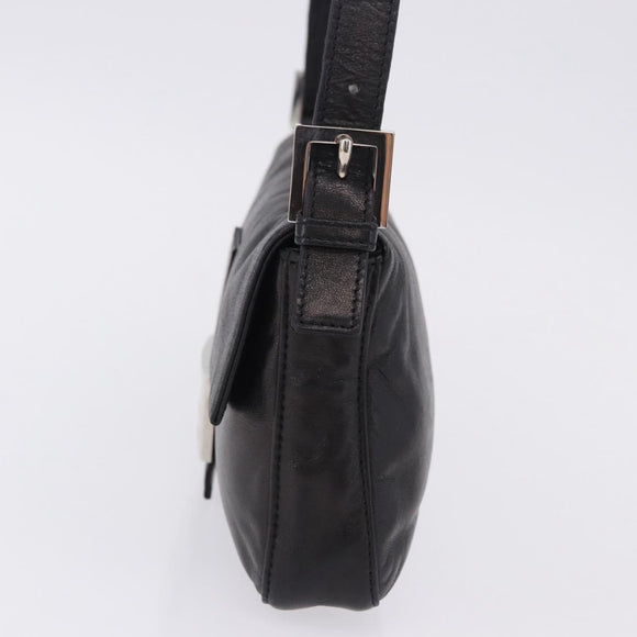 FENDI Mamma Baguette Shoulder Bag Leather Black Silver Auth 198301SAM